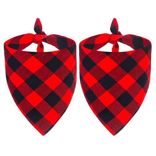 Malier 2 Pack Dog Christmas Bandanas, Classic Buffalo Red Plaid Pet Bandana Scarf Triangle Bibs Kerchief Pet Costume Outfit Accessories for Small Medium Large and Extra Large Dogs Cats Pets (Small)