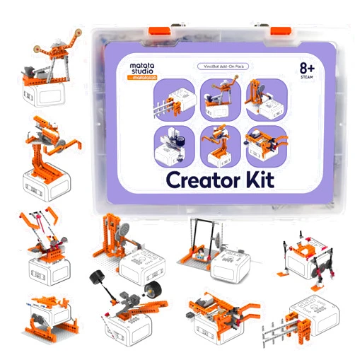 MatataStudio Matatalab Creator Kit, Building Pack for VinciBot Coding Robot, STEM Educational Kit with 434+ Building Blocks 20 Building Cases for kids school, DIY Building Science Experiment Kit for Kids Ages 8-12