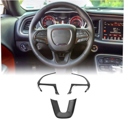JeCar Steering Wheel Cover Interior Decoration Trim Kits Compatible with Dodge Challenger/Charger 2015-2023/Durango 2014-2020 & Grand Cherokee 2014-2019 SRT8, Carbon Fiber Texture