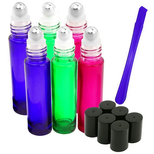 JamHoo Roller Bottles - 10ml Premium Quality Glass Refillable Essential Oil Roller on Bottles with Lid Opener Pry Tool, Set of 6 for Aromatherapy, Essential Oils and Lip Balms By JamHooDirect