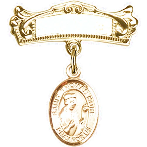 Unknown Gold Filled Baby Badge with St. Thomas More Charm and Arched Polished Badge Pin 7/8 X 3/4 inches