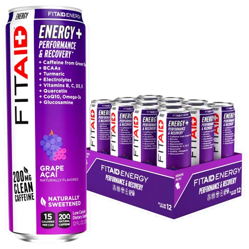 LIFEAID FITAID Energy Grape AÇAI, 200mg Natural Caffeine, Keto, Pre-Workout Performance: BCAAs, Quercetin, Electrolytes, Omega-3s, 15 Calories, Paleo, Vegan & Gluten-Free, 12-oz (Pack of 12)
