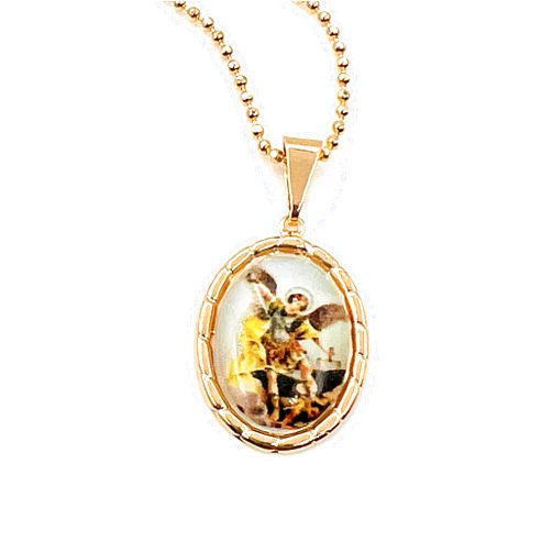 LESLIE BOULES Virgen de Guadalupe Medal Necklace for Women 18K Gold Plated Chain