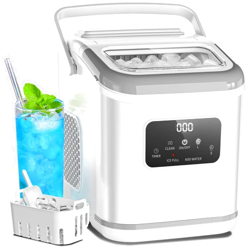Electactic Ice Maker Machine countertop Self Cleaning Portable Compact Small Bullet Ice Maker with Digital Screen,9 Cubes in 6 Mins,26lbs in 24Hrs,for Camping Dorm Home Outdoor（White
