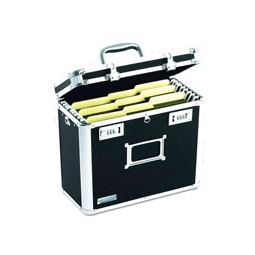 Vaultz File Organizer Storage Box - 14 x 7 x 12.19 Inch Letter Size, Portable Locking Storage Totes with Dual Combination Locks for Filing Office Documents - Black