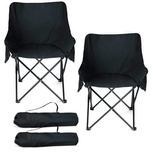 HaSteeL Camping Chair for Adults, Compact Folding Portable Chairs Set with Side Pockets for Outdoors Fishing, Hiking, Backpacking, Picnic, Beach, Travel, Supports to 250lbs, & Storage Bags (Black)