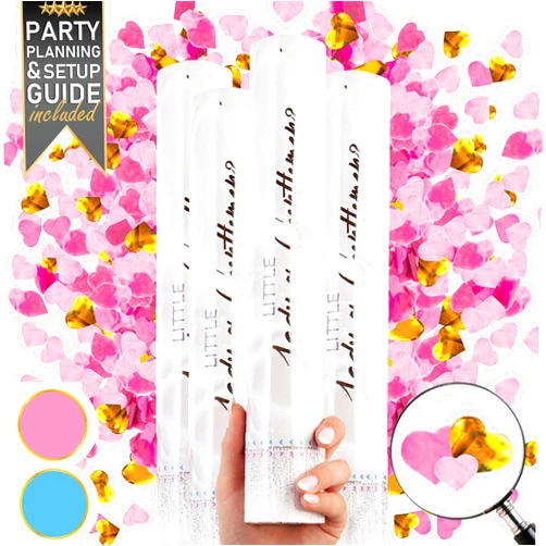 PRIMEPURE Gender Reveal Confetti Cannon - 4 Pack - Heart Shaped Pink Gender Reveal Cannons | Baby Gender Reveal Poppers | Girl Gender Reveal | Pink Confetti Poppers | Pink Party Poppers Confetti Shooter Blaster