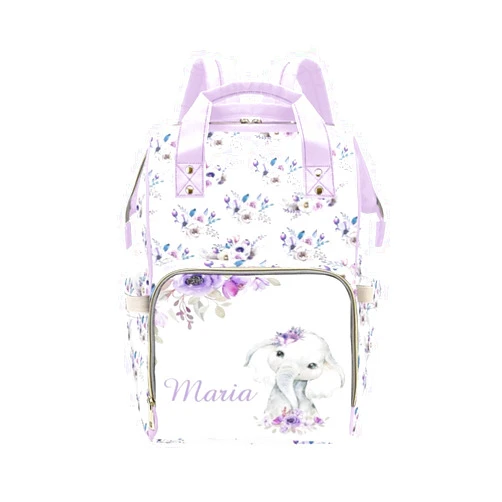 Naseagleeye Personalized Diaper Bag Backpack for Women, Custom Name Nursing Mommy Daypack, Diaper Bag for Girls Boys, New Mom Gifts (Elephant Purple)
