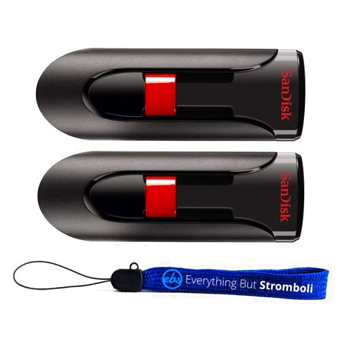 SanDisk Cruzer Glide 128GB Flash Drive (2 Pack) USB 2.0 Port Jump Drive Pen Drive (SDCZ60-128-B35) Bundle with (1) Everything But Stromboli Lanyard