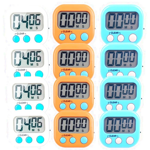 LinkDm 12 Pack Small Digital Kitchen Timer Magnetic Back and ON/Off Switch,Minute Second Count Up Countdown（White,Blue,Orange