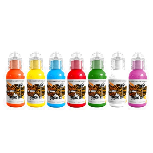 World Famous Tattoo Ink - 7 Color Simple Tattoo Kit - Professional Tattoo Ink in Color Assortment - Skin-Safe Permanent Tattooing - Vegan & Non-Toxic (0.5 oz Each)