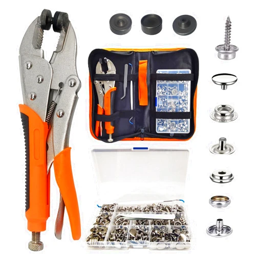 MinliGUY Snap Pliers for Metal Snaps, Heavy Duty Snap Fastener Tool Kit with 3 Dies& 60-Set Stainless Steel 15mm Snaps, for Boat Cover/Tarp/Marine Canvas/Leather Snaps Installation/Replacement-by MinliGUY