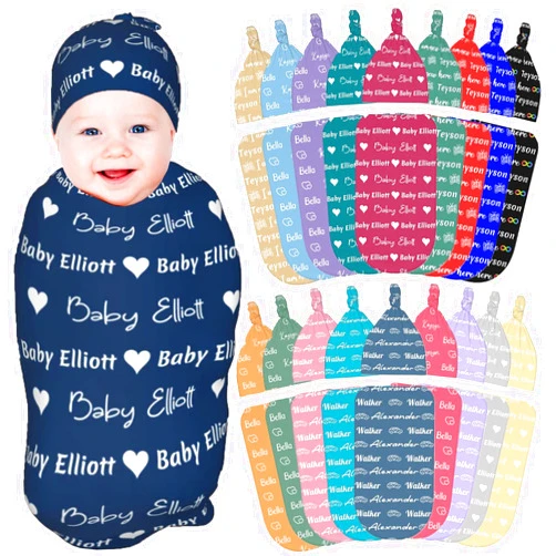 Tkanina Personalized Baby Blanket and Hat Custom Sleep Sack with Name for Boys and Girls Sleepsack Swaddle Blanket Customized Gifts for Newborn Baby Toddler Infant