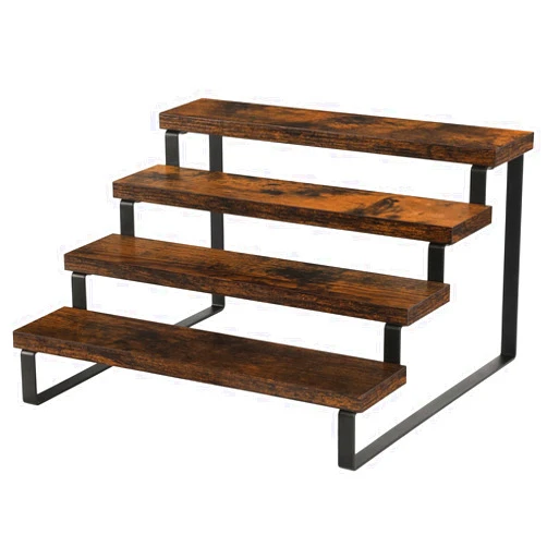 YINMIT Wooden Display Riser Stand, Tiered Perfume and Cologne Organizer Stand, 4 Tier Spice Rack Organizer, Rustic Display Shelf for Candles (4 Tier)
