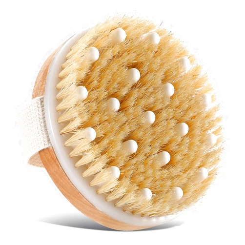 AMAKE Body Bath Brush for Wet or Dry Brushing,Round Exfoliating Brush,Gentle Massage Nodes,Natural Bristles Improves Lymphatic Functions, Exfoliates, Stimulates Blood Circulation