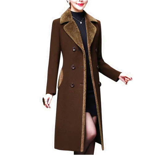 Aprsfn Women's Double-breasted Notched Lapel Midi Wool Blend Pea Coat Jackets