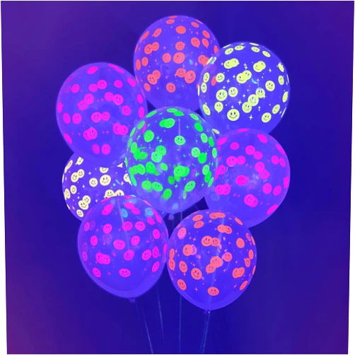 xo, Fetti Black Light Neon Smiley Print Latex Balloons - 24 pk, 12