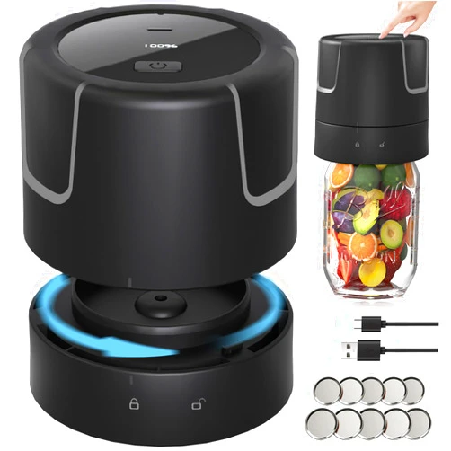 Konatly Electric Mason Jar Vacuum Sealer - 85kPa Strong Suction Vacuum Sealing Machine with Regular and Wide Mouth Mason Jar Lids - Silent Rechargeable Portable Vacuum Sealer for Food Storage or Fermentation