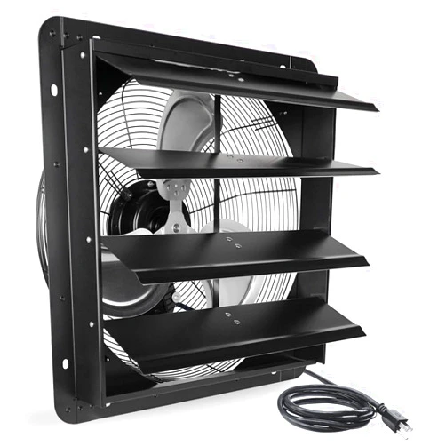 VENTISOL 18”Wall Mounted Shutter Exhaust Fan, Self Closing automatic,With 1.65m Power Cord, 2500CFM for Attic, Garage, Shop，Barns，Warehouse，Black