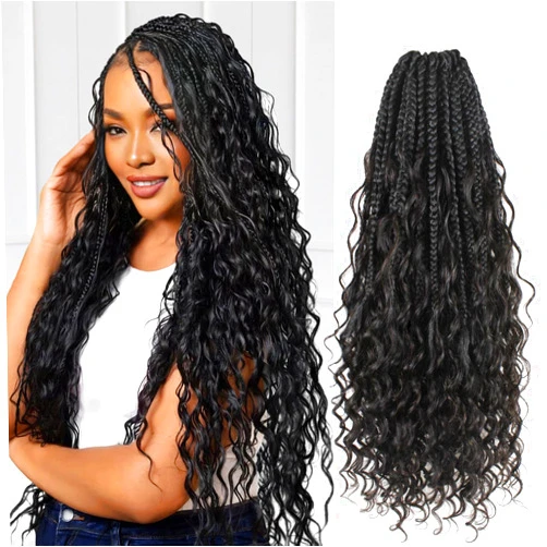 ENBEAUTIFUL Boho Crochet Braids Human Hair 18 Inch Goddess Box Braids Crochet Hair for Black Women Human Hair Curls Pre looped Synthetic Boho Box Braid Crochet Hair Extensions(1B, 77Strands)