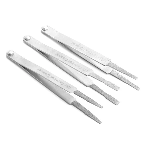 Akozon Flat Terminal Cleaner + tip, 3PCS Terminal Cleaner Set Auto Repairing Hardware Tool Accessory Fit for Small Electrical Spade Pin Connector