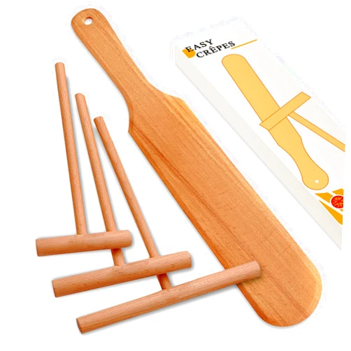 Mutochy Crepe Spreader and Spatula Kit,Professional Crepe Pan Maker Tools,Soft and Flexible to Fit Any Crepe Pan Maker,Crepes Spreader Set,Crepe Spatula Set,Crêpe Spatula,Wood Crepe Utensils (12“)