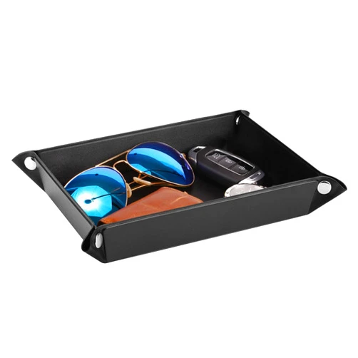 Luxspire Valet tray, PU Leather Tray, Catchall Tray, Men Women Jewelry Key Tray, Desk Storage Plate for Key Coin Phone Jewelry Wallet, Medium Size - Black