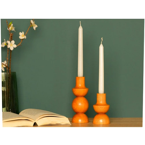 DEZAART Wood Candle Holder AVACAS | Set of 2 Candlesticks | Wooden Candlestick Holder | Wood Pillar Candle holders | Wood Mid- Century Candlesticks