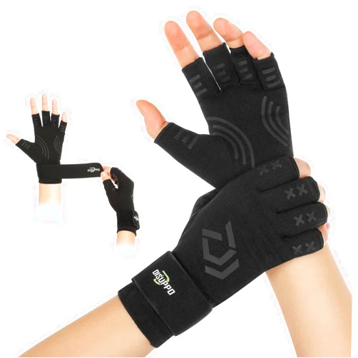 DISUPPO Arthritis Gloves with Wrist Straps, Women and Men Compression Gloves for Relieve Hand Pain, Carpal Tunnel, RSI, Rheumatoid, Tendonitis, Fingerless Gloves for Typing & Daily Work(Black, M)