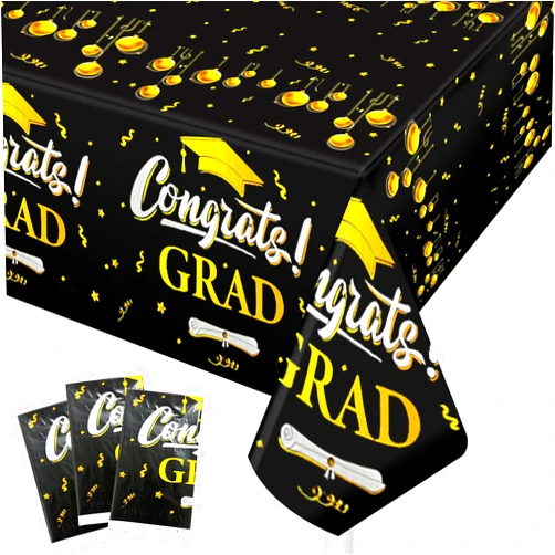 WISHTA Party Decoration for Table, 3 Pack 108 x 54 Inch Disposable Tablecloths Plastic Table Cloth for Rectangle Tables (Congrats Grad)