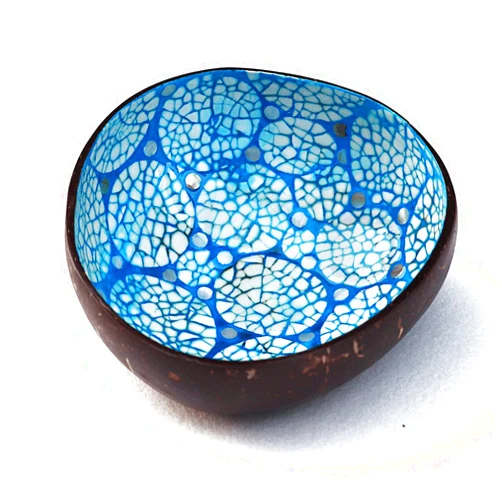 ChezMax Natural Coconut Bowl Mother of Pearl Inlaid Shell Bowls Key Bowl for Entryway Table Candy Container Nuts Holder Fruits & Dry Snack Storage Bowl Round Handcrafted Bowl for Home Decoration(Blue)