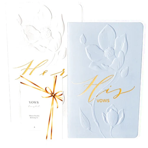 AISBUGUR Vow Books, His and Hers Vow Books for Wedding with Gold Foil Engraving and Delicate Embossed,Wedding Keepsake for Wedding Registry Gifts 28 Pages-5.5 * 3.5 in Blue and White