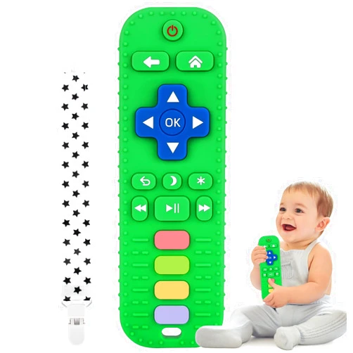 Fu Store Silicone Teething Toys for 0-12 Months 3-24 Months Infant Toddlers Remote Control Shape Teethers for Babies Chew Toys Relief Soothe Babies Gums Set Dishwasher and Refrigerator Safe Green