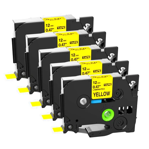 Label KINGDOM Yellow Tape Replace for Brother TZe-631 Tz-631 Black on Yellow Label Tape 12mm 0.47 Inch Laminated Work with P-Touch Label Maker PT-D210 PT-H110 PT-D220 PTD400 PT-D600 PT1280, 5-Pack