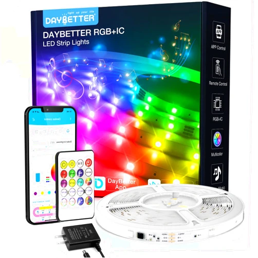 DAYBETTER RGB Smart IC LED Lights for Bedroom, 16.4FT RGB LED Lights with Bluetooth APP & Remote Control 24V 5050 Color Changing LED Strip Lights Music Sync for Room Home Party Wall Indoor Decor