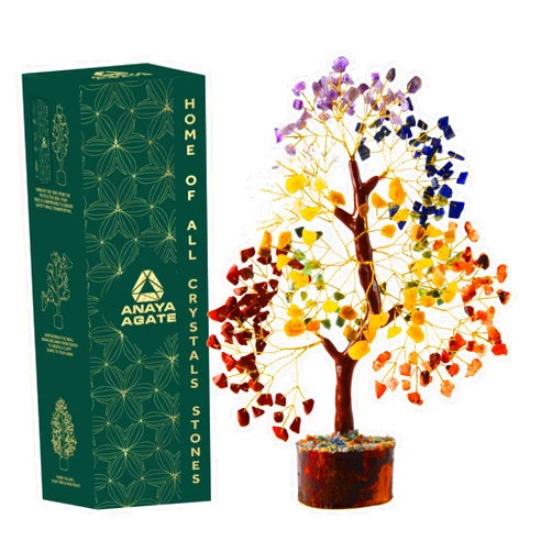 ANAYA AGATE Seven Chakra Tree of Life Crystal Tree - 7 Chakra Crystal Tree - Positive Energy Money Bonsai Tree - Spiritual Healing Decor for Home & Office - Good Luck - Birthday Gift for Women & Mom