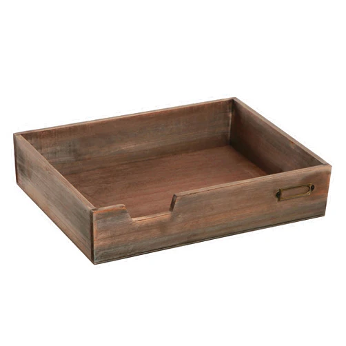 MyGift Distressed Brown Vintage Wood Paper Tray, Office Desktop Document, File Folder, Magazine Holder Tray