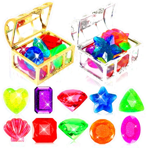 MARFOREVER 22 Pcs Diving Gem Pool Toys, Colorful Large Acrylic Diamond Pool Gems with 2 Pirate Treasure Chest Boxes Dive Throw Toys for Summer Swim Underwater Training Game Birthday Gift Prizes