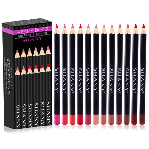 SHANY Dreamy Dozen Matte Lip Liner Set Vegan - Long-Lasting Professional Velvet Cruelty-Free Lipstick Pencils Pens in Varying Shades - Pack of 12