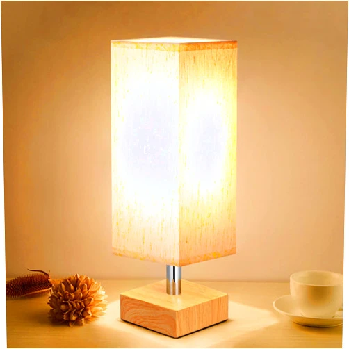 aooshine Wood Grain Table Lamp for Bedroom - Bedside Lamp for Nightstand, Minimalist Night Stand Light Lamp with Square Fabric Shade, Desk Reading Lamps for Kids Room Living Room Office Dorm