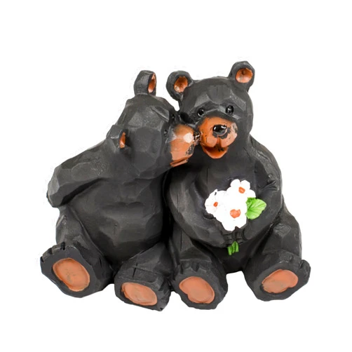 Slifka Sales Co. Kissing Bear Couple with Flowers 4 x 3 x 3 Inch Resin Crafted Tabletop Figurine