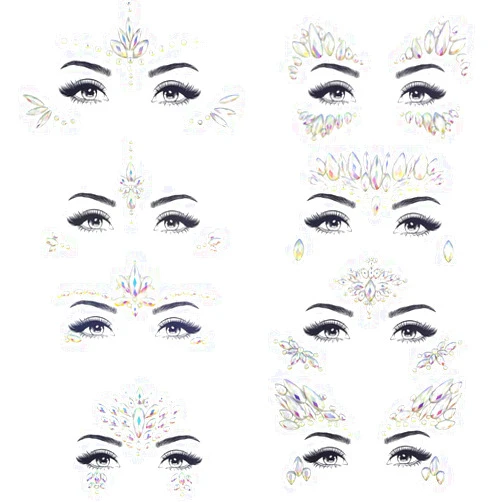 ZLXIN Noctilucent Face Gems Luminous makeup Temporary Tattoo Stickers Acrylic Crystal Glitter Stickers Face Jewels Rainbow Tears Rhinestone for Party, Rave Festival, Dress-up of ZLXIN(8 Pcs A Set)