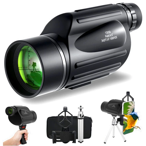 Sunhenergy Sunhe 13x50 Monocular Telescope High Power Prism Zoom with BAK4 Prism, FMC Lens, Handle,Tripod Connector for Bird Watching Hunting Hiking Camping Traveling (Calibration)