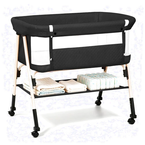 Bolmen Baby Bassinet, 3-in-1 Baby Bassinets Bedside Sleeper for Newborn with Breathable Mesh, Portable Baby Crib with 4- Adjustable Height, Mattress, Storage Basket & Lockable Wheels, CPSC Black
