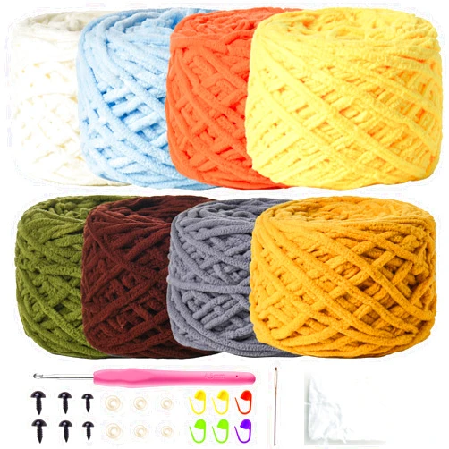 Sekafris 8 Pack 800g (524.9yd) Fluffy Chenille Yarn for Crocheting Amigurumi - Soft Velvet Crochet Yarn Chunky Yarn for Blankets, Clothes, DIY Craft, Pattern Knitting Creations D
