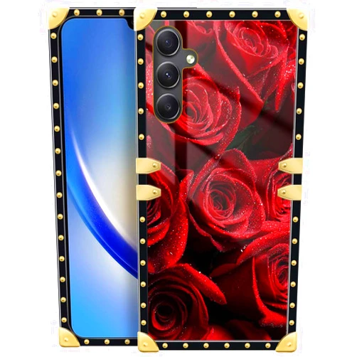 CARLOCA Samsung Galaxy A14 5G Case,Bright Water Droplets Red Rose Case Enhance Your Style with The Golden Luxury Shockproof Case Compatible with Samsung Galaxy A14 5G