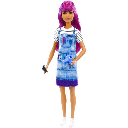 Barbie Salon Stylist Fashion Doll with Purple Hair, Tie-dye Smock & Striped Tee, Blow Dryer & Comb Accessories