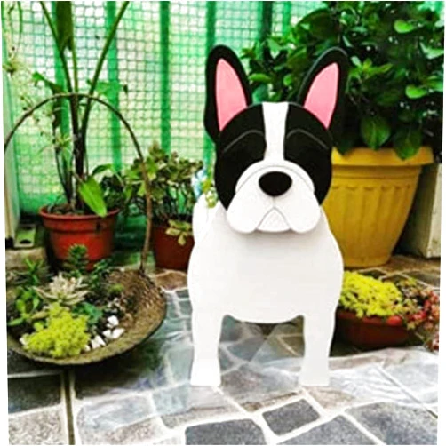 Qfauto JKMXBX Dog Planter Plant Pots, Animal Shaped Barrel Flower Pot,Dog Planters Wooden for Outdoor Plants, Cute Chihuahua Bulldog Pet Flower Pot for Indoor Outdoor Decoration (Bulldog)