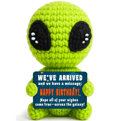 TKGIFTHOT Cute Crochet Alien Plush Toy Unique Birthday Gift for Boys Girls Friends Man Women Handmade Alien Stuffed Animal Funny Space Valentines Theme Gifts for Kids Teens Sci-Fi Fans
