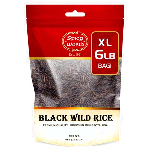 Spicy World Minnesota Grown Black Wild Rice 6 Pound Bag - Premium Quality, All Natural - by Spicy World